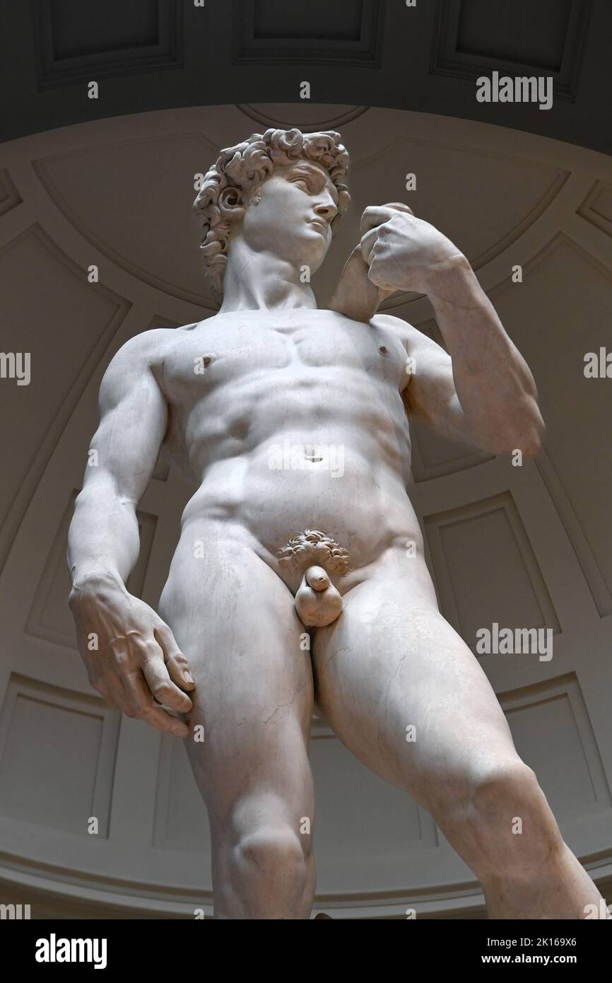Statue von David Michelangelo berühmte Marmorskulptur in der Firenze Galleria Dell Accademia - Florenz Tourismus und Besichtigung - Michelangelos David Stockfoto