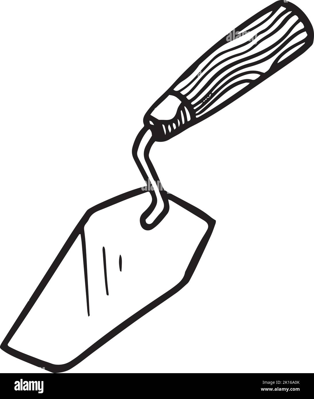 Kelle-Symbol. Handgezeichnete Vektorgrafik. Handwerkzeug aus Mauerwerk Stock Vektor
