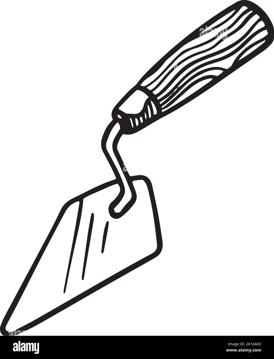 Kelle-Symbol. Handgezeichnete Vektorgrafik. Handwerkzeug aus Mauerwerk Stock Vektor