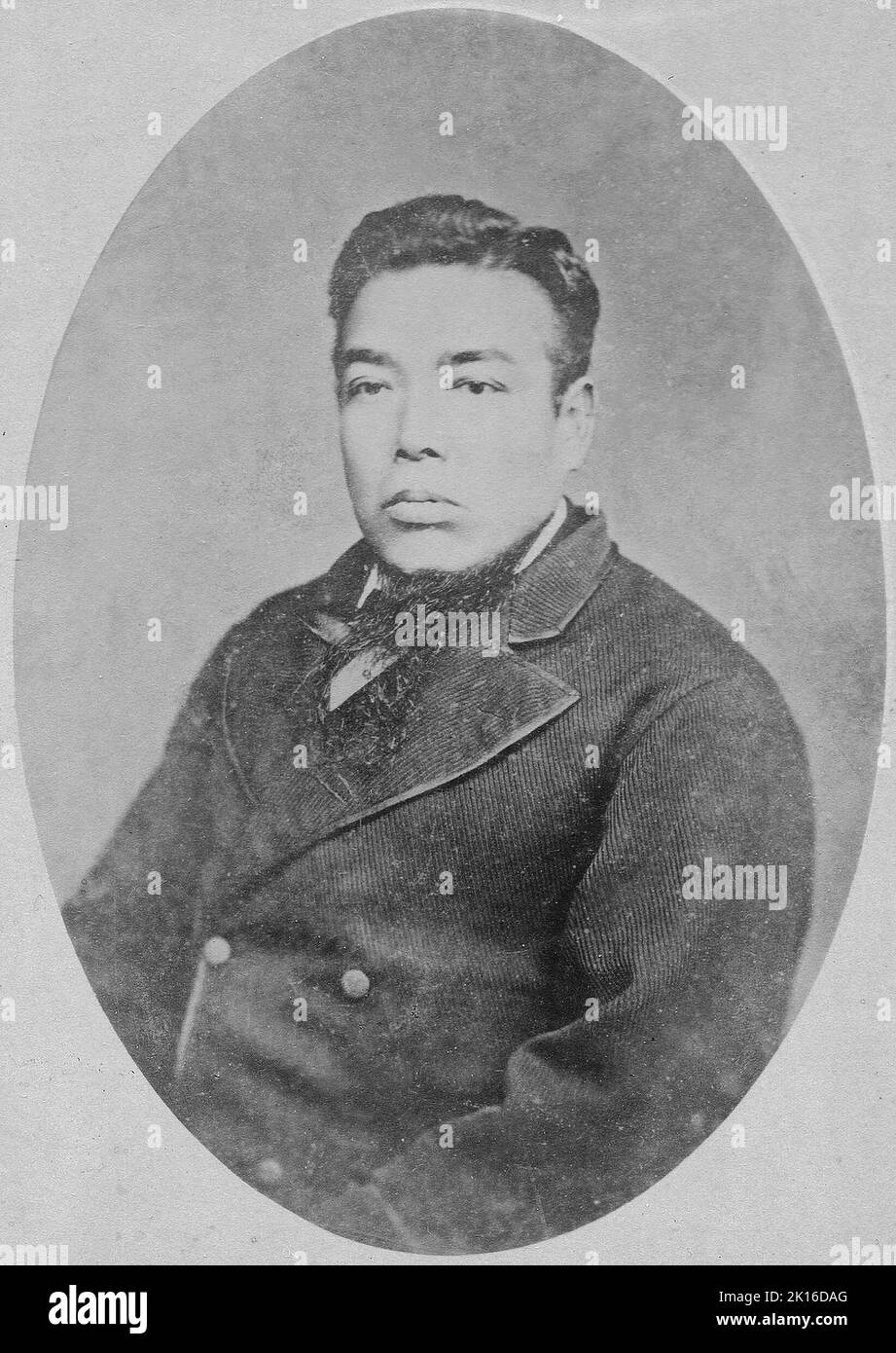 Porträt von Mishima Michitsune (1835 -1888), japanischer Samurai der Satsuma-Domäne während des späten Tokugawa-Shogunats. Nach der Meiji-Restauration diente er im Innenministerium als Bürokrat und viscount. Stockfoto