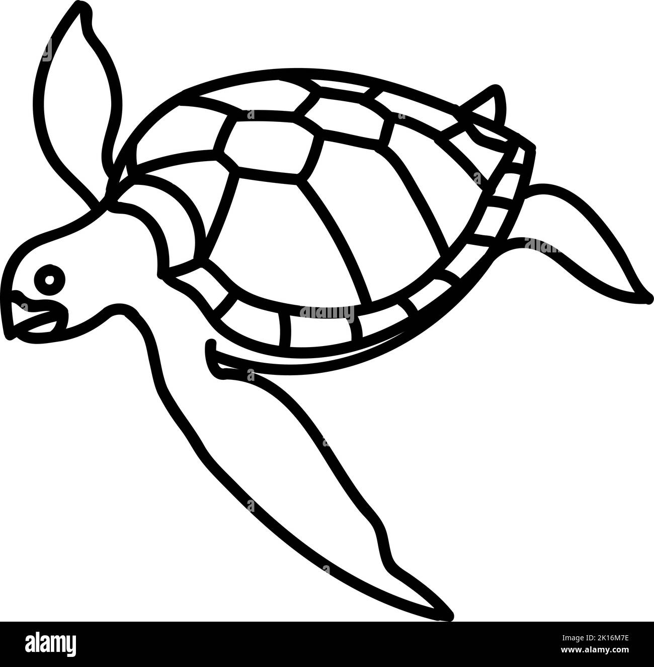 Symbol der Meeresschildkröte. Handgezeichnete Vektorgrafik. Bearbeitbare Linienführung. Stock Vektor