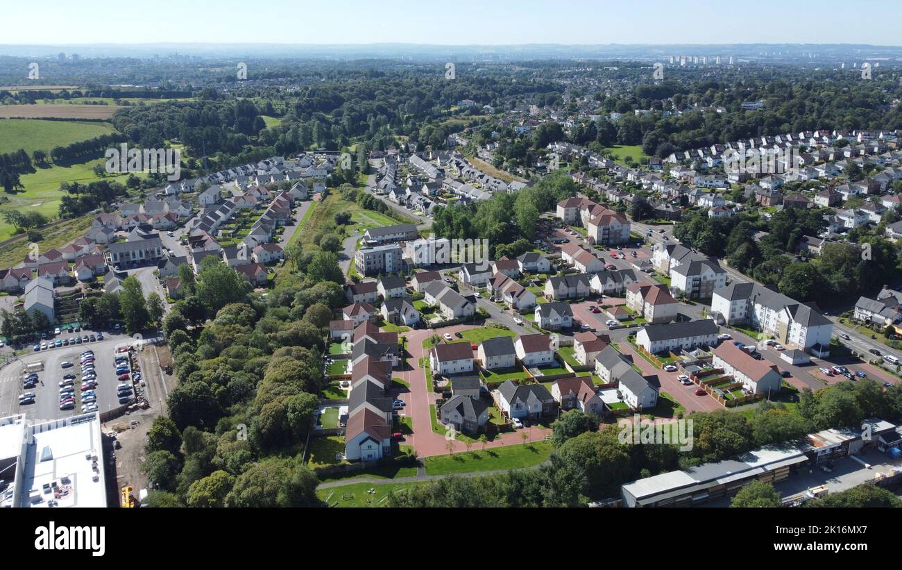 Eine Luftaufnahme der Stadt Milngavie, in der Nähe von Glasgow, Schottland Stockfoto