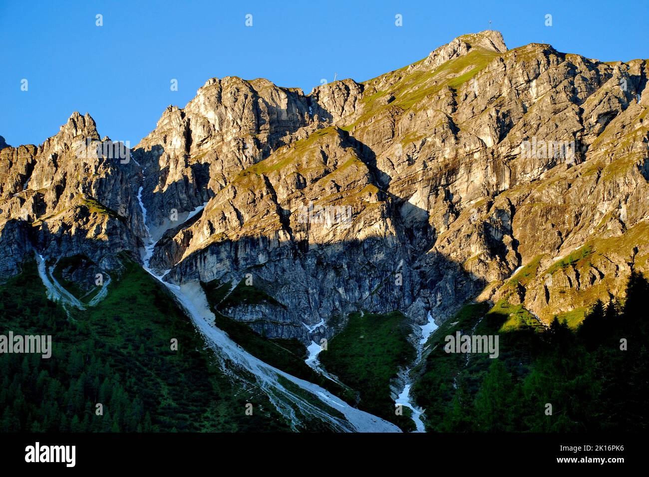 Schönen Blick auf die Alpen vom Hotel Olympia, Mieders, Österreich Stockfoto