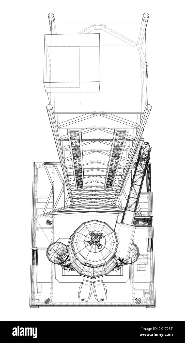Space Rocket auf der Startrampe. Vektorrendering von 3D Stock Vektor