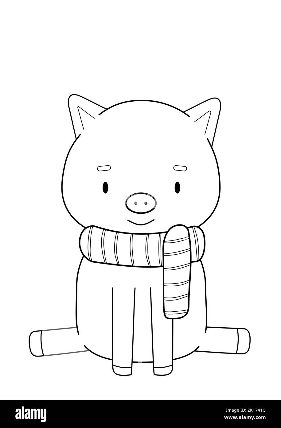 Malbuch mit einem niedlichen Schwein in einem gestreiften Schal Stock Vektor