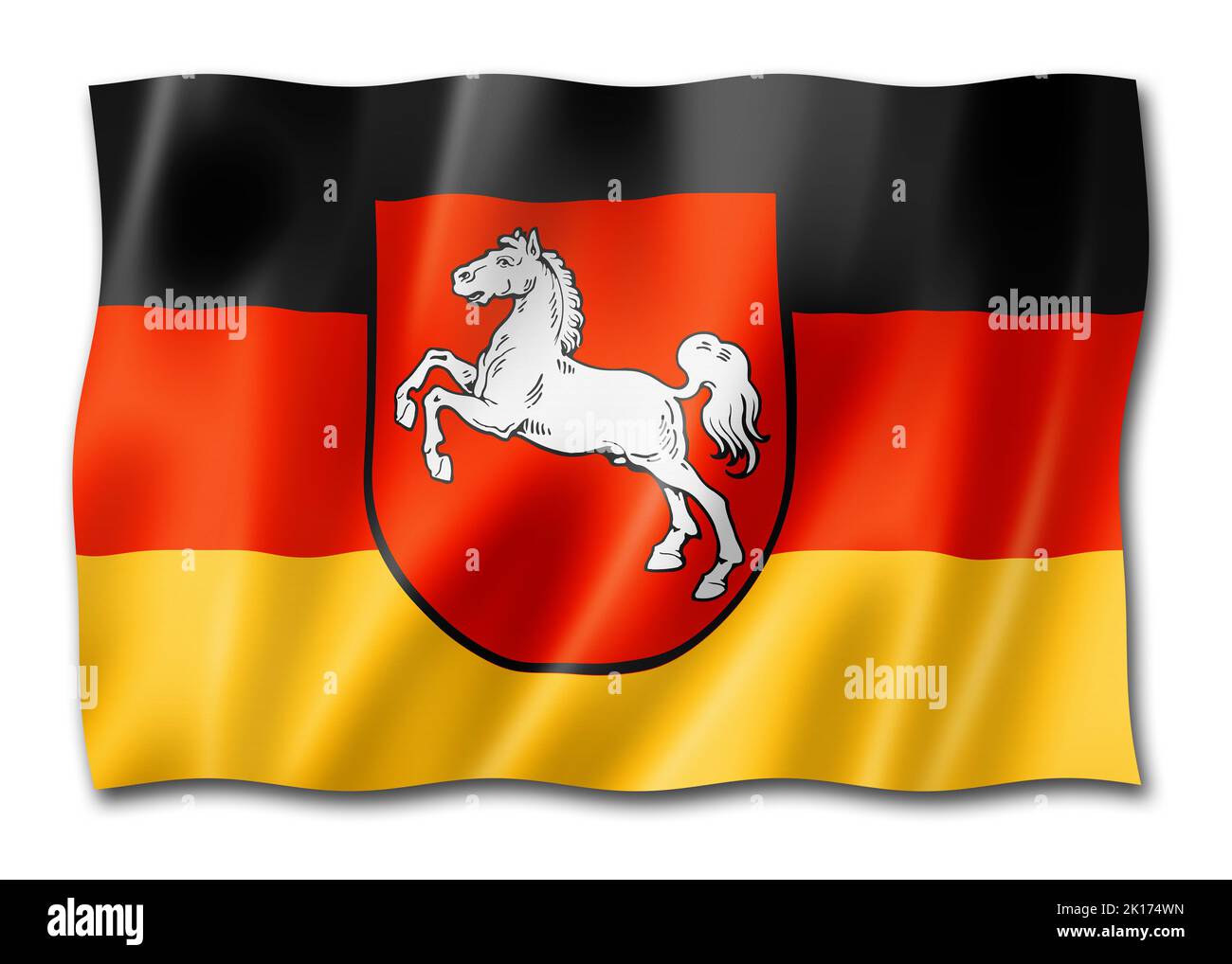 Niedersächsische Landesflagge, Deutschland winkende Bannersammlung. 3D-Illustration Stockfoto
