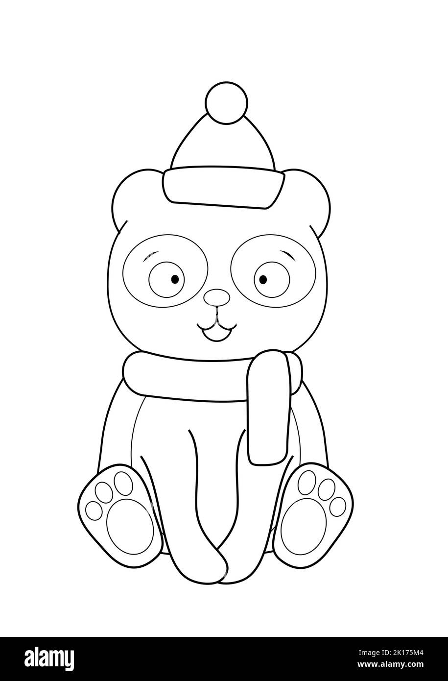 Malbuch mit einem niedlichen Panda in einem Hut und Schal Stock Vektor