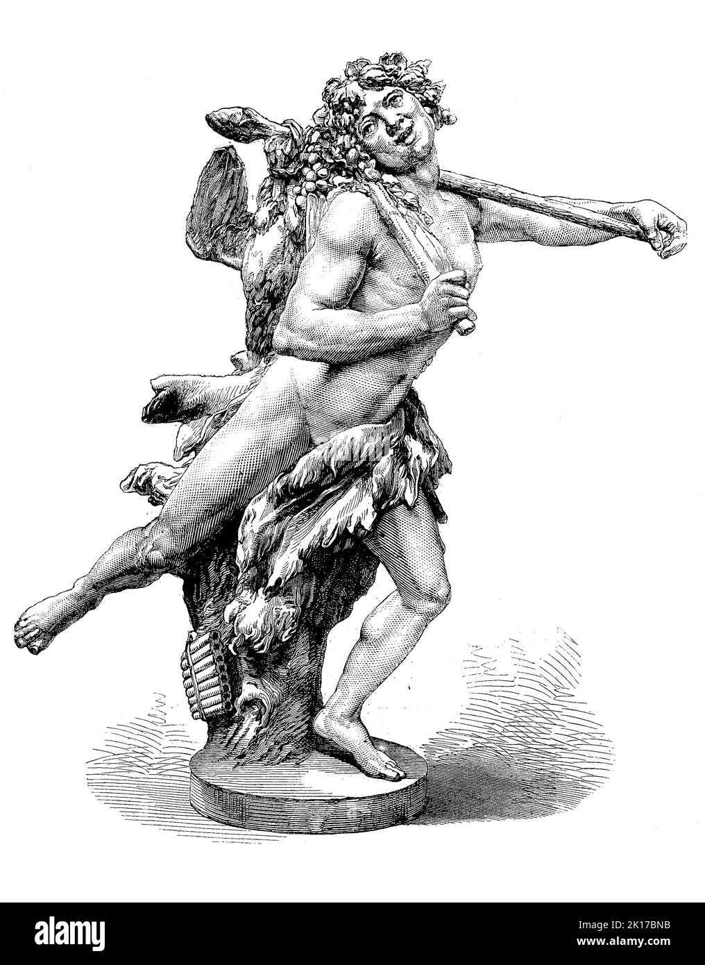 Statue des jugendlichen Gottes Bacchus, Gott des Weines, des Rausches, des Wahnsinns und der Ekstase in griechischer Mythologie / Statue of the youth god Bacchus, god of Wine, Intoxication, Madness and Ecstasy in Greek Mythology, Historisch, digital restaurierte Reproduktion einer Originalvorlage aus dem 19. Jahrhundert, genaues Originaldatum nicht bekannt / historische, digital verbesserte Reproduktion eines Originals aus dem 19.. Jahrhundert, Stockfoto