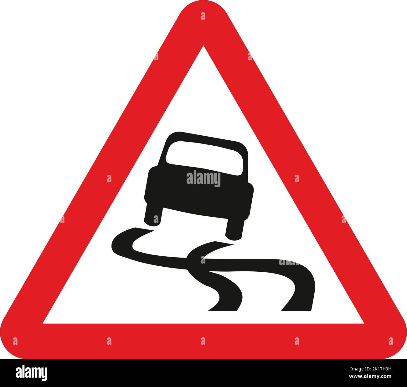 Rutschige Straße, das Highway Code Verkehrsschild, Schilder, die ...