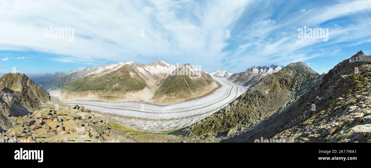 Schöne Aussicht auf den Aletschgletscher in den schweizer alpen Stockfoto