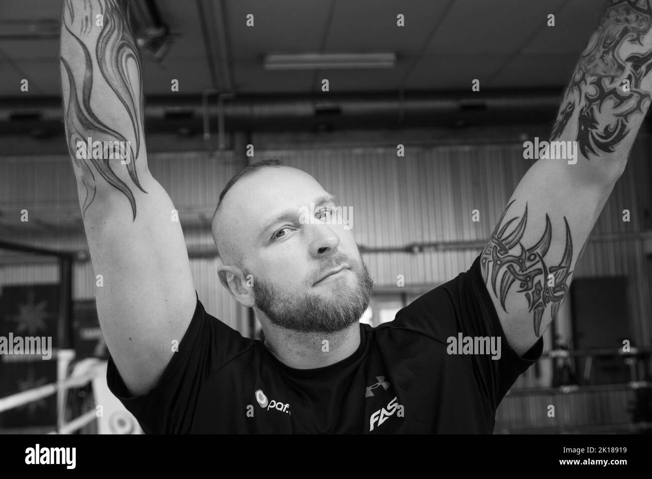 Das finnische Schwergewicht Robert Helenius in seiner Trainingshalle in Mariehamn am Åland in Finnland, März 2019. Foto: Rob Watkins Stockfoto