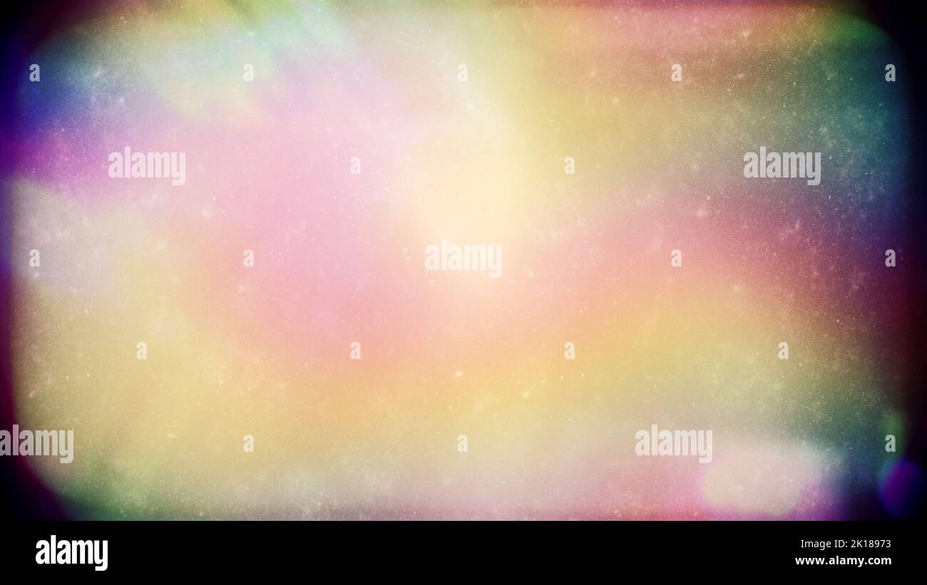 Vintage verzweifelt alten Foto Licht Lecks und Film Kornstaub und Kratzer Textur Overlay mit Vignette Rand. Dirty Grunge analog 8k 16:9 Retro eff Stockfoto