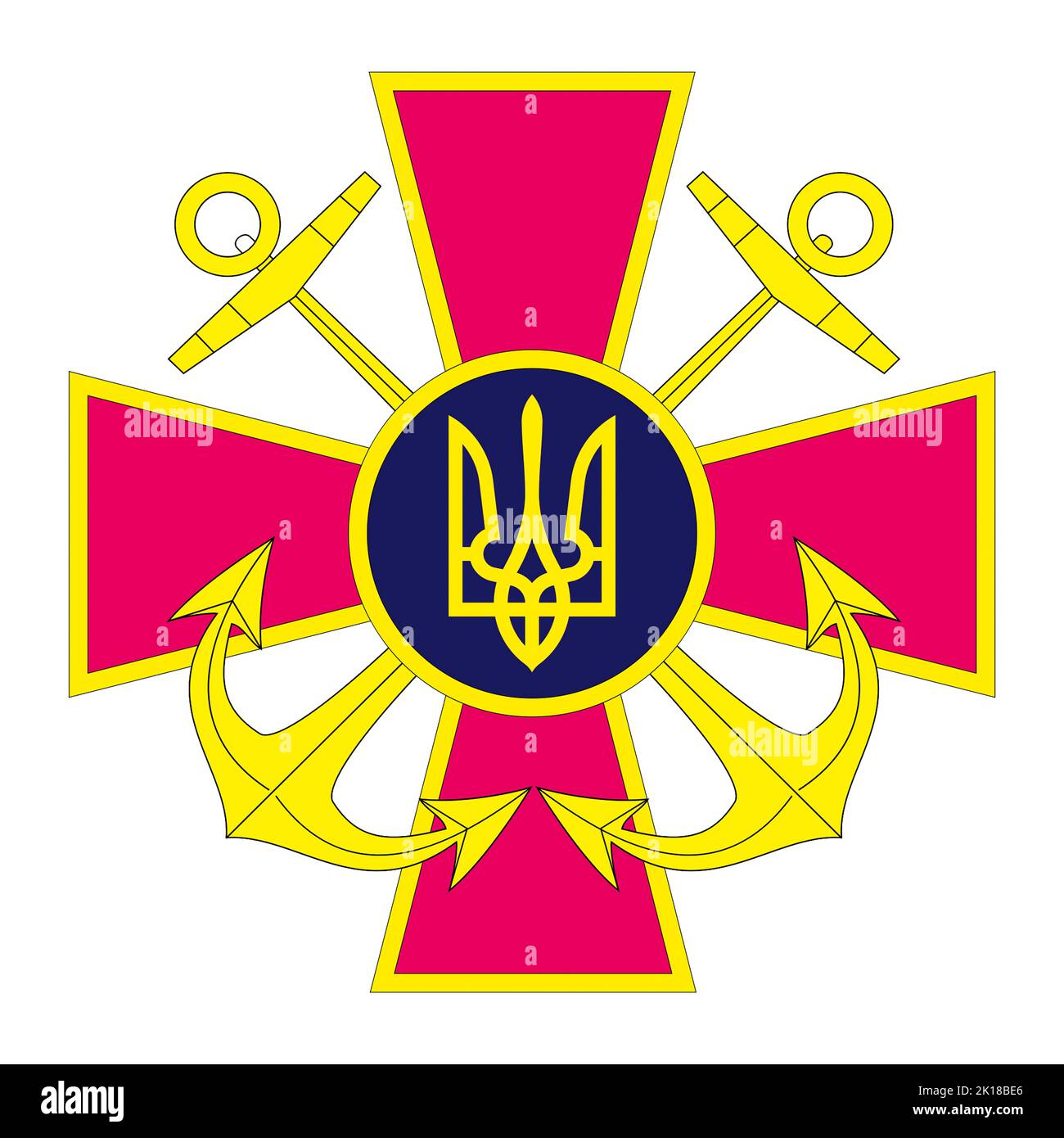 Emblem der ukrainischen Marine mit dem nationalen Wappen - Ukraine. Stockfoto
