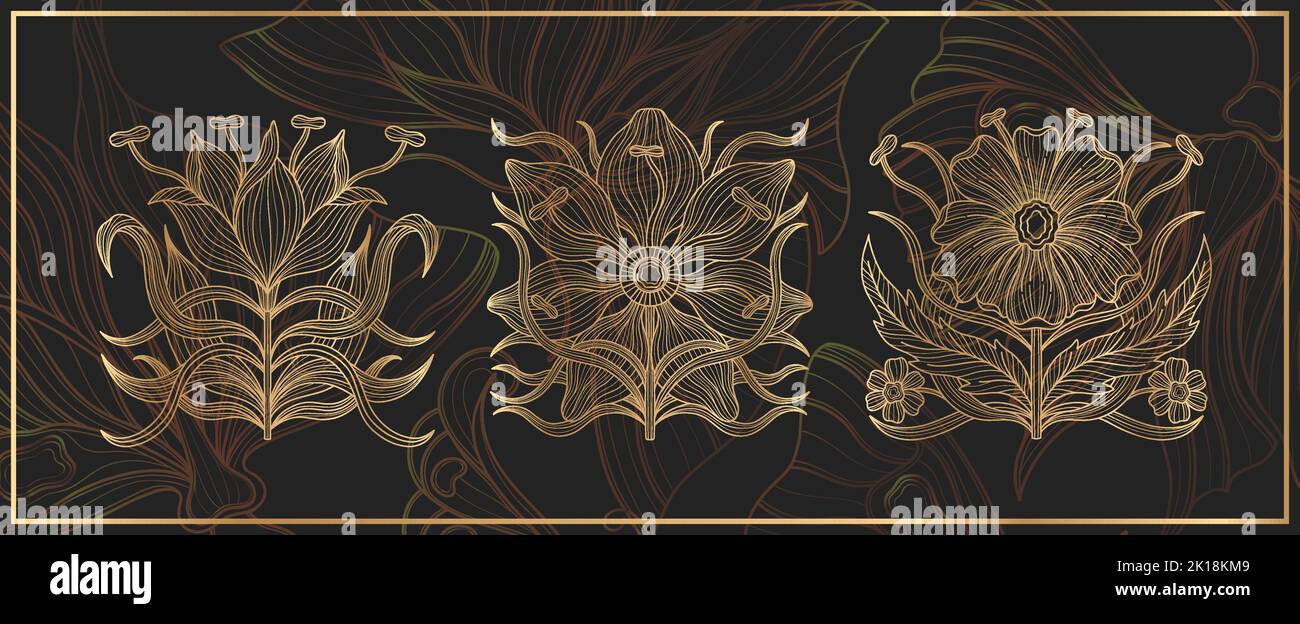 Art Nouveau Stil Blume Pflanze Grundelement. 1920-1930 Jahre Vintage-Design. Symbolmotiv. Stock Vektor