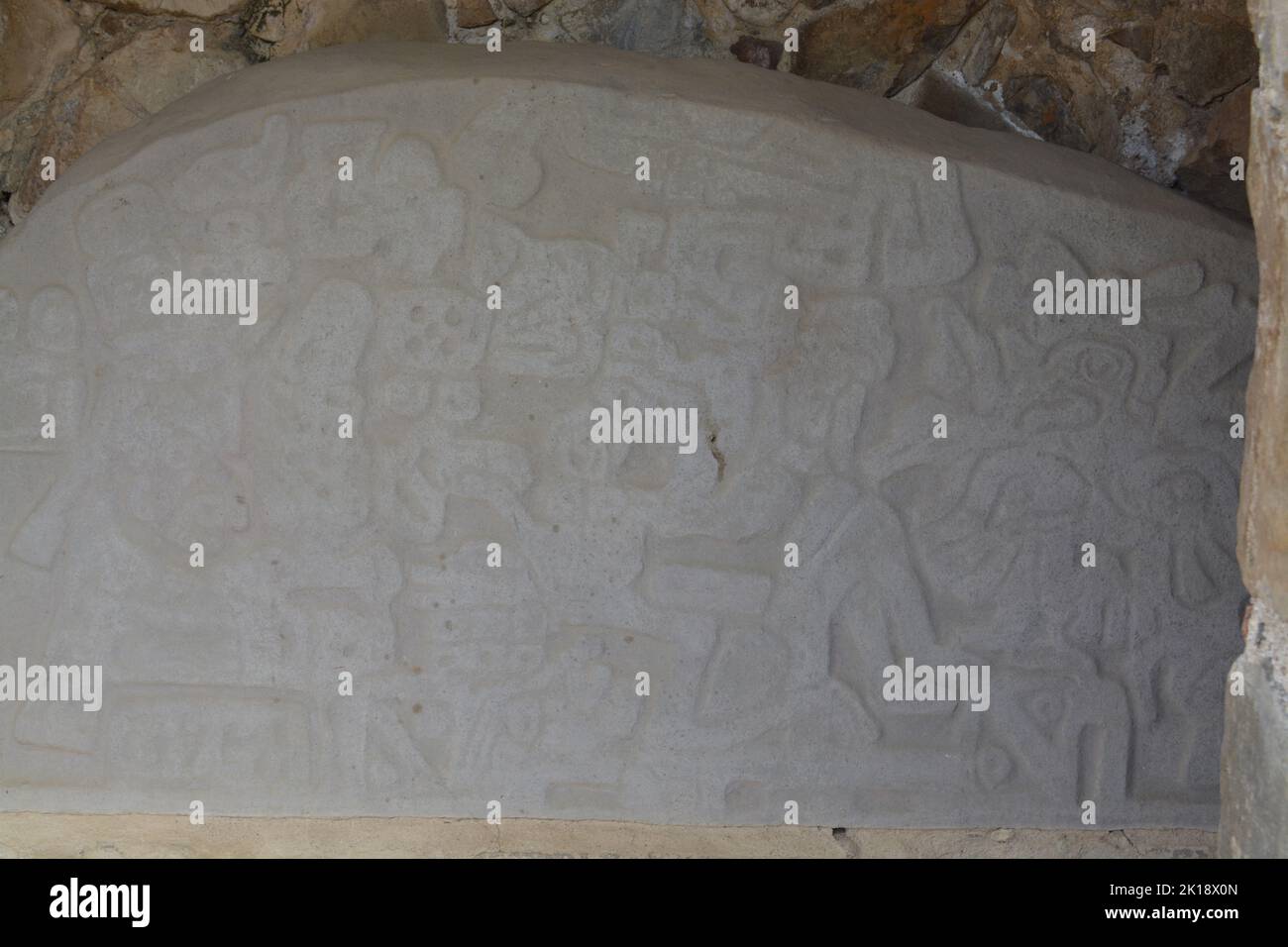 Stelaes in Monte Alban, Stela 15 in Monte Alban Zapotec Archäologische Stätte in Oaxaca Mexiko Stockfoto