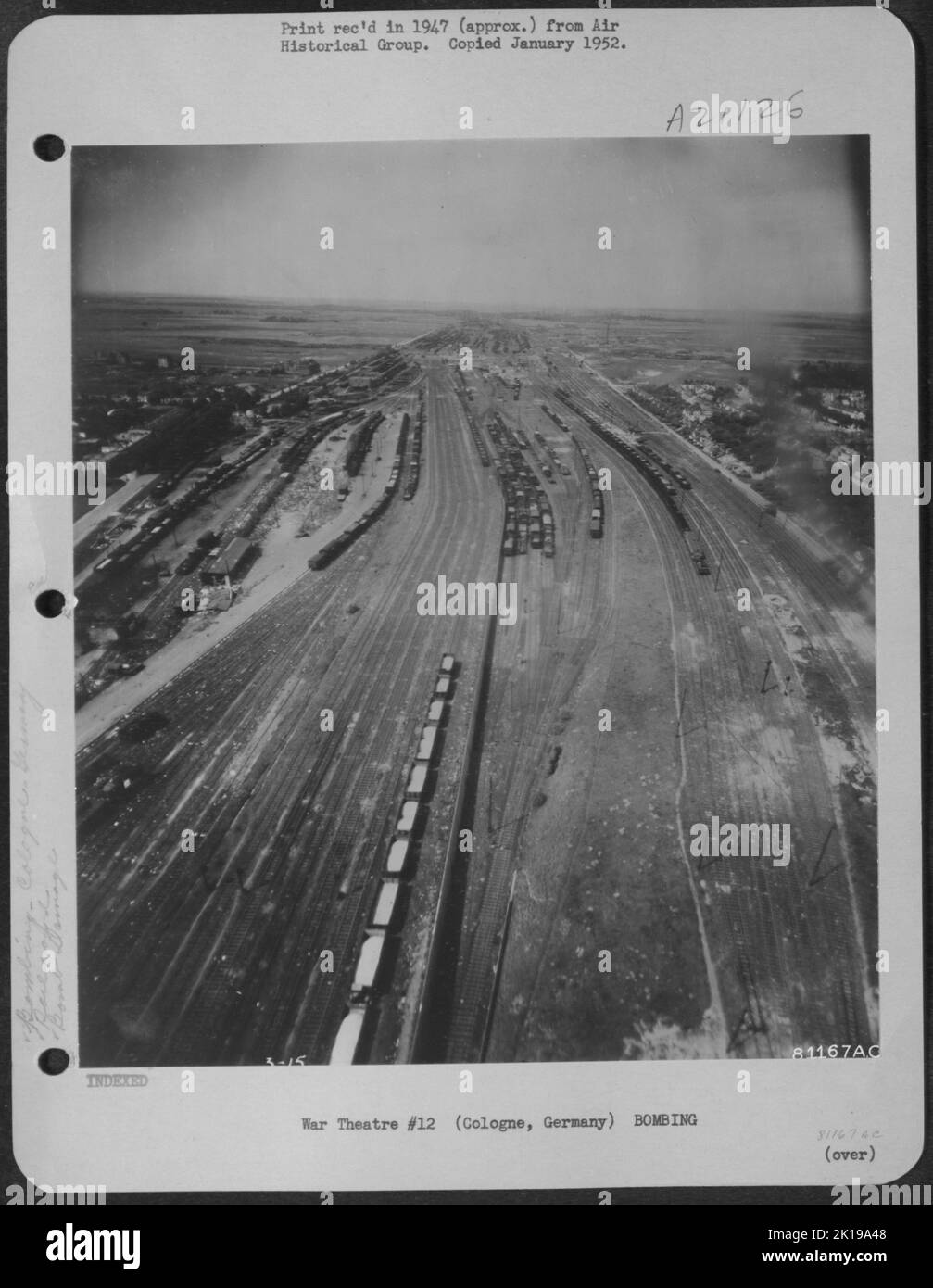 Luftaufnahme Der Bombe Beschädigt Köln/Nippes Rangierbahnhof In Köln, Deutschland. 9 Mai 1945. Stockfoto