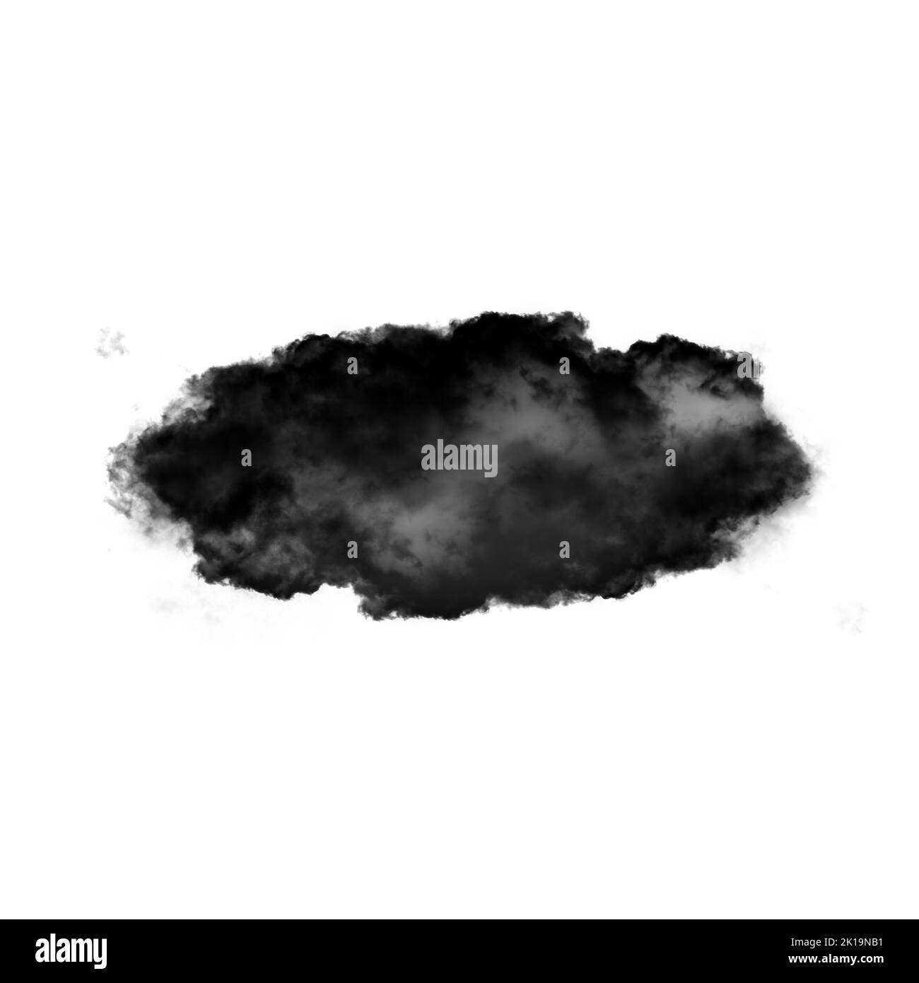 Schwarze Wolke isoliert auf weißem Hintergrund 3D Abbildung, natürliche Rauchwolke Form Stockfoto