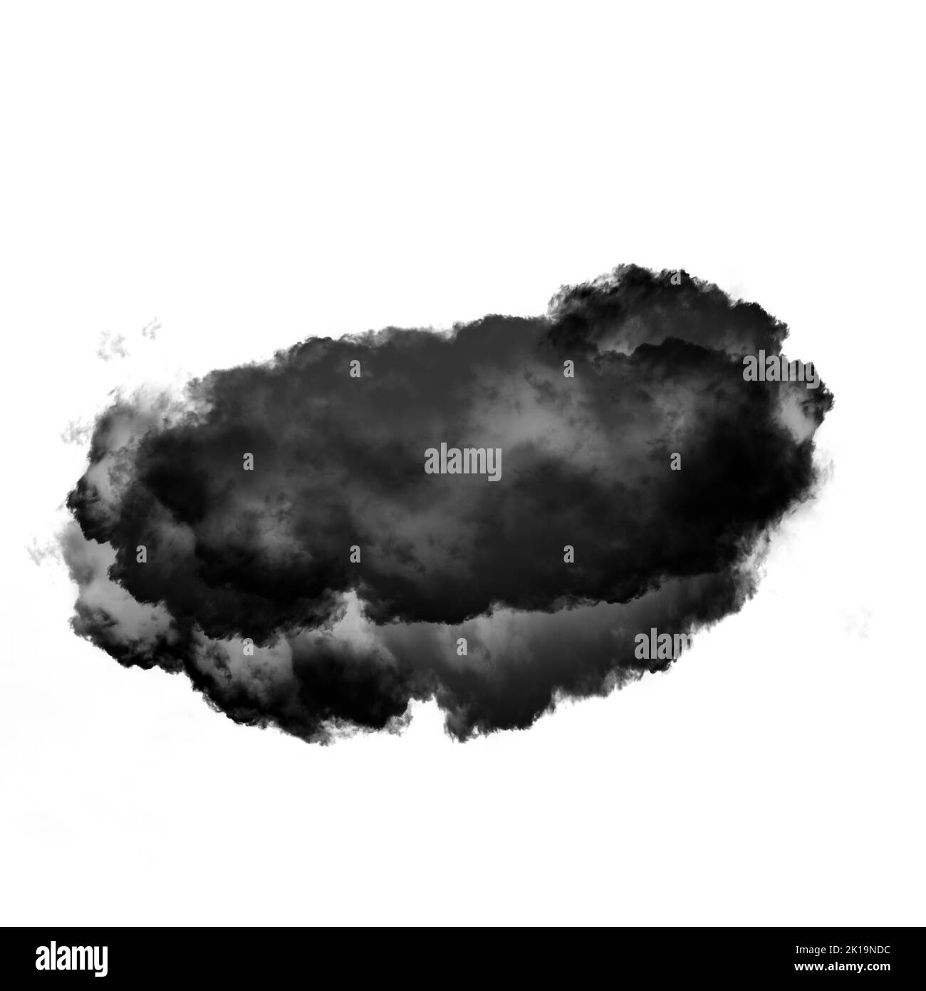 Schwarze Wolke isoliert auf weißem Hintergrund 3D Abbildung, natürliche Rauchwolke Form Stockfoto