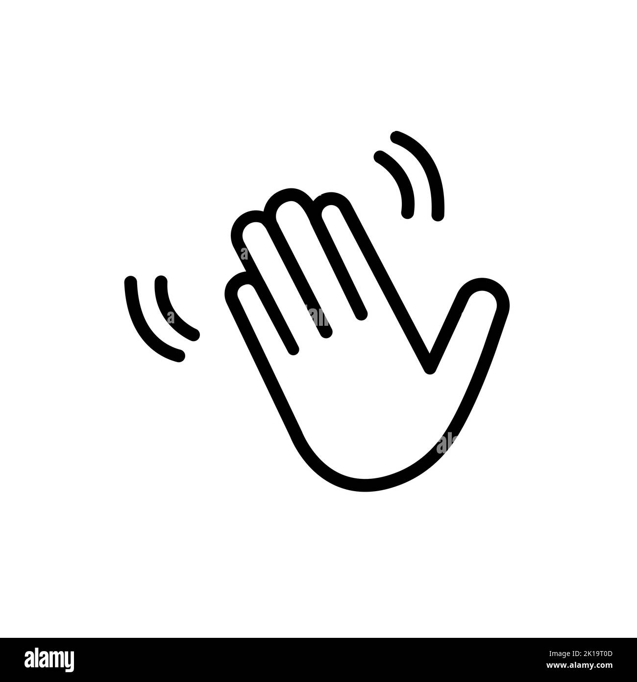 Lineare schwarze Palmsymbol. Konzept der freundlichen Einladung, Welle Hand hallo, Begrüßung verbale Signal, lustig komisch Gruß Nachricht, heulig. Einfache moderne obje Stock Vektor