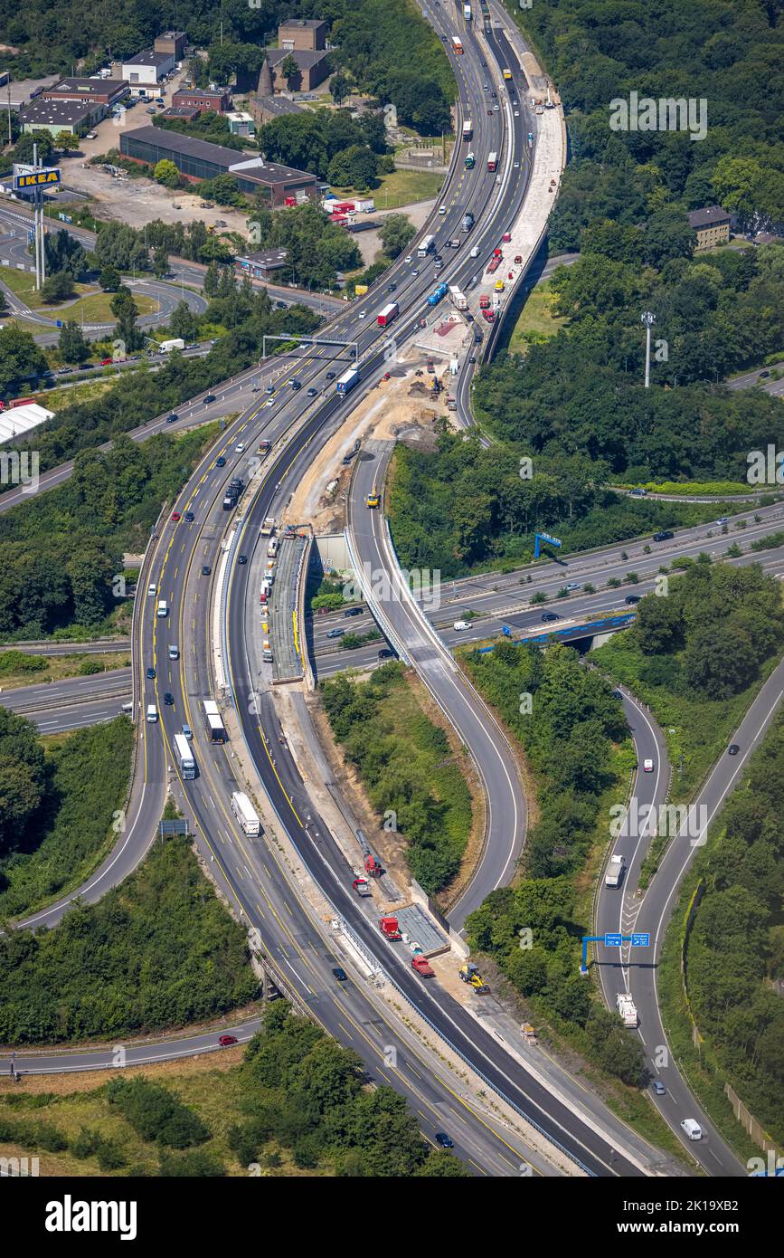 Luftaufnahme, Baustelle am Autobahnkreuz Duisburg-Nord, Autobahn A59 und Autobahn A42, Obermeiderich, Duisburg, Ruhrgebiet, Nordrhein-Westfalen Stockfoto