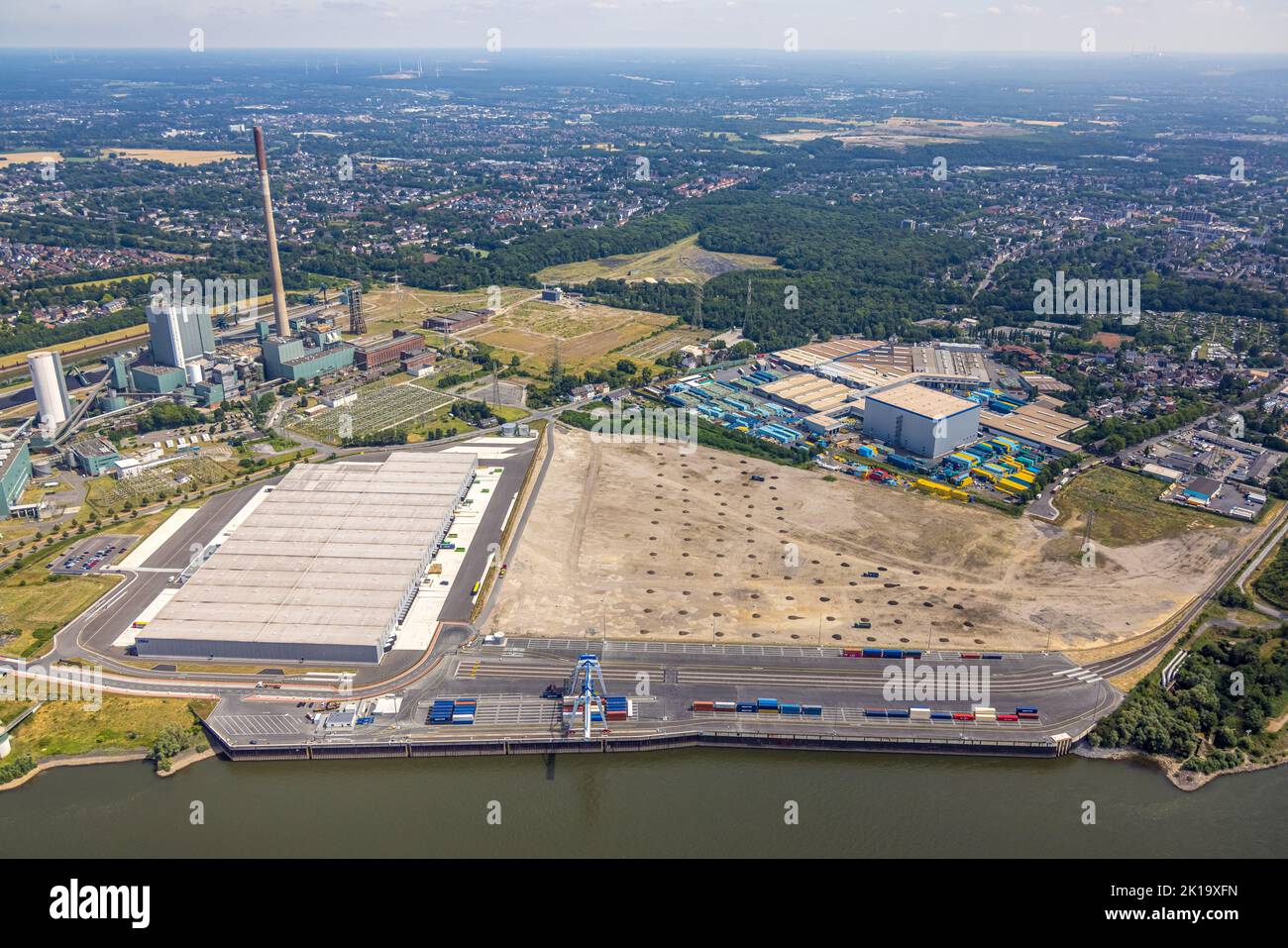 Luftaufnahme, Logport VI, Baustelle mit Neubau-Logistikunternehmen DSV Halle, Alt-Walsum, Duisburg, Ruhrgebiet, Nordrhein-Westfalen, Ger Stockfoto