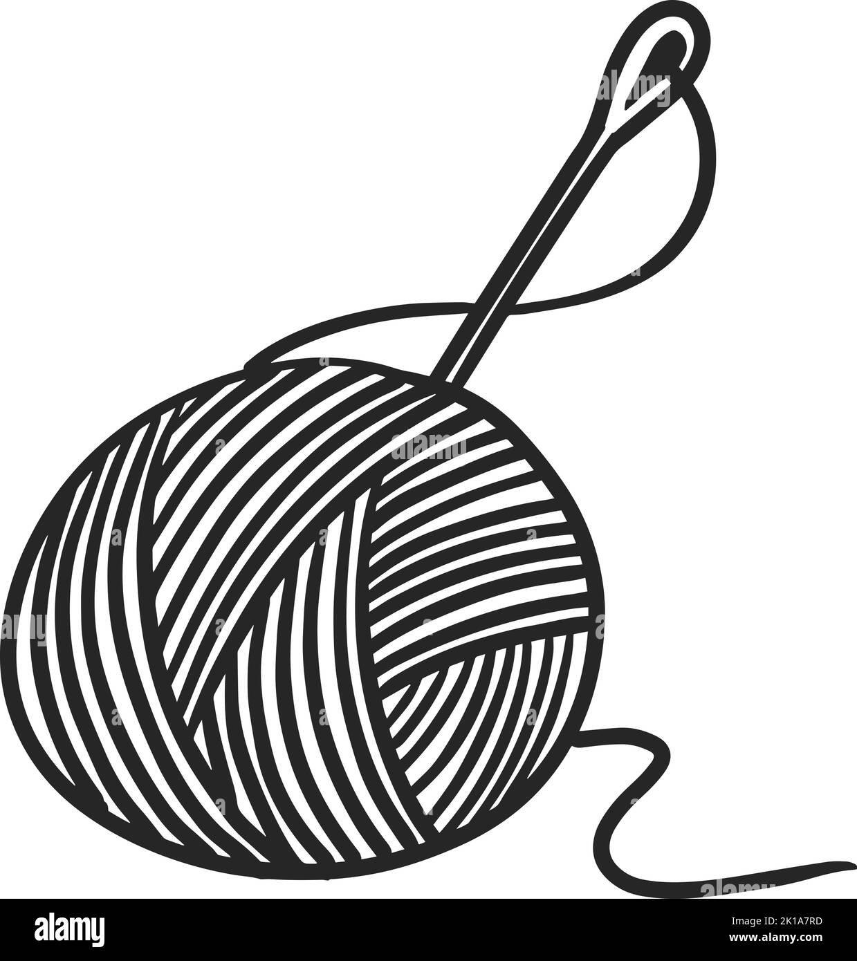 Handgezeichnetes Symbol Darstellung von Garn und Nadeln. Handarbeit. Stock Vektor