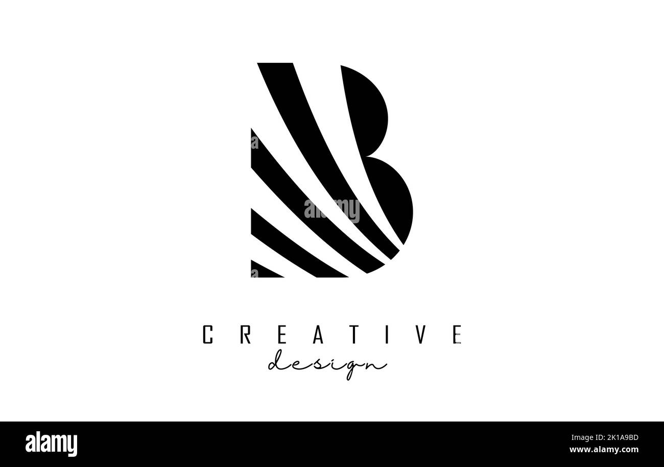 Schwarzes B-Logo mit führenden Linien. Brief mit geometrischen und kreativen Schnitten Design. Vektorgrafik mit Buchstabe. Stock Vektor