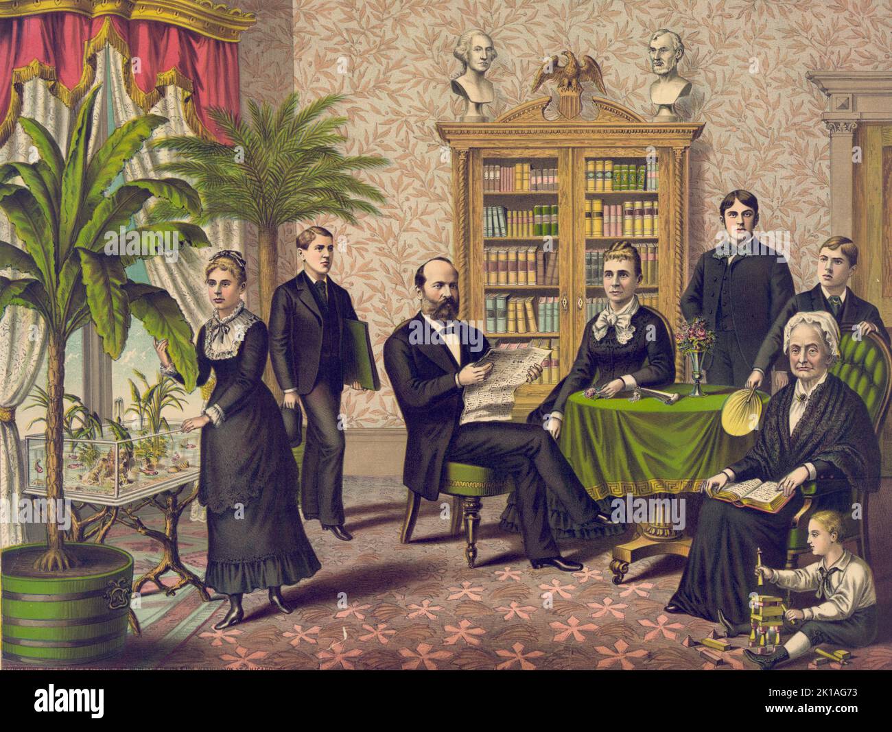 Präsident James Garfield und seine Familie. Stockfoto