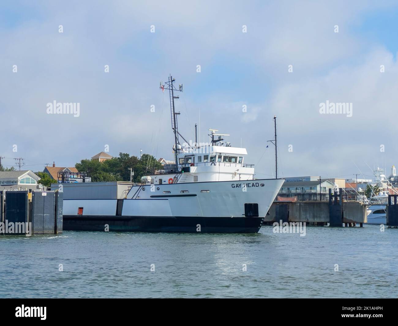 Die MV Gay Head Fähre dockte am Hafen von Hyannis in der Stadt Barnstable, Cape Cod, Massachusetts, USA. Stockfoto