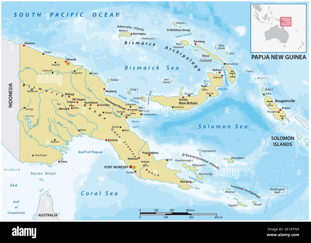 vektorkarte des unabhängigen Staates Papua-Neuguinea Stockfoto