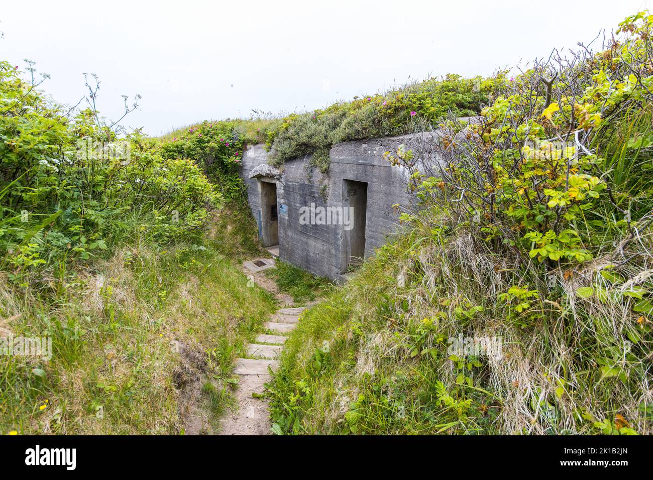 Alter Bunker aus dem Weltkrieg 2 an der dänischen Küste in Hirtshals. Stockfoto