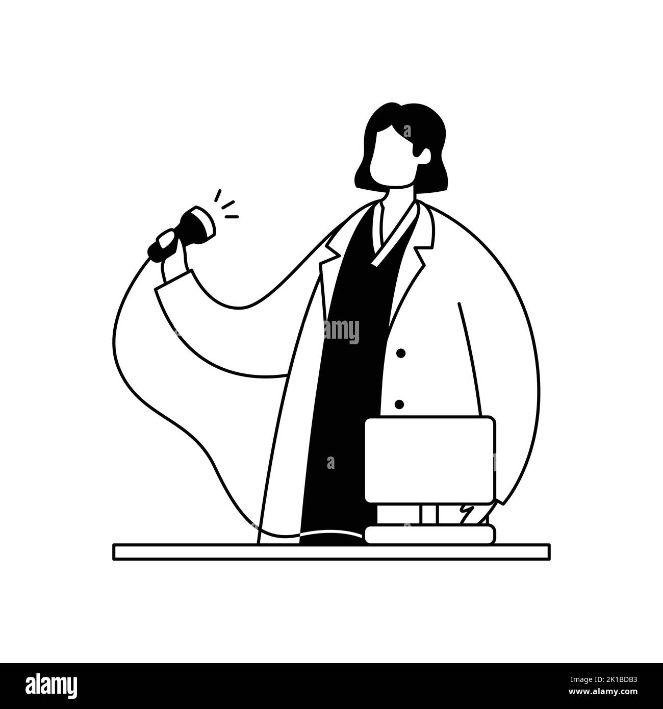 Vektordarstellung einer Ultraschallärztin mit einem Sensor zur Untersuchung in ihren Händen. Beruf. Stock Vektor