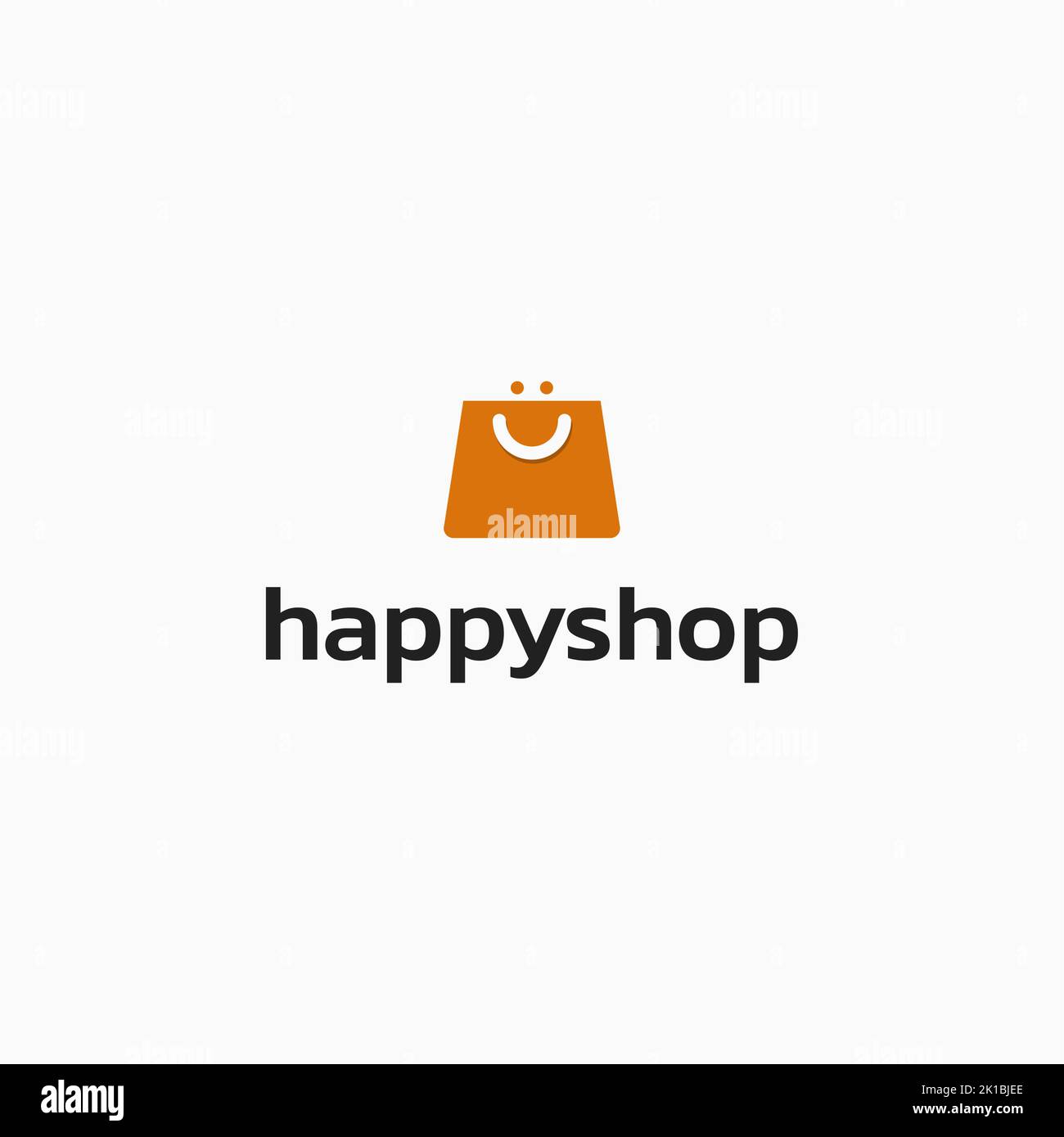 Happy-Shop-Logo-Design. Abstraktes Logo mit Lächeln und Tasche. Einfaches Einzelhandelslogo. Vektorformat. Stock Vektor