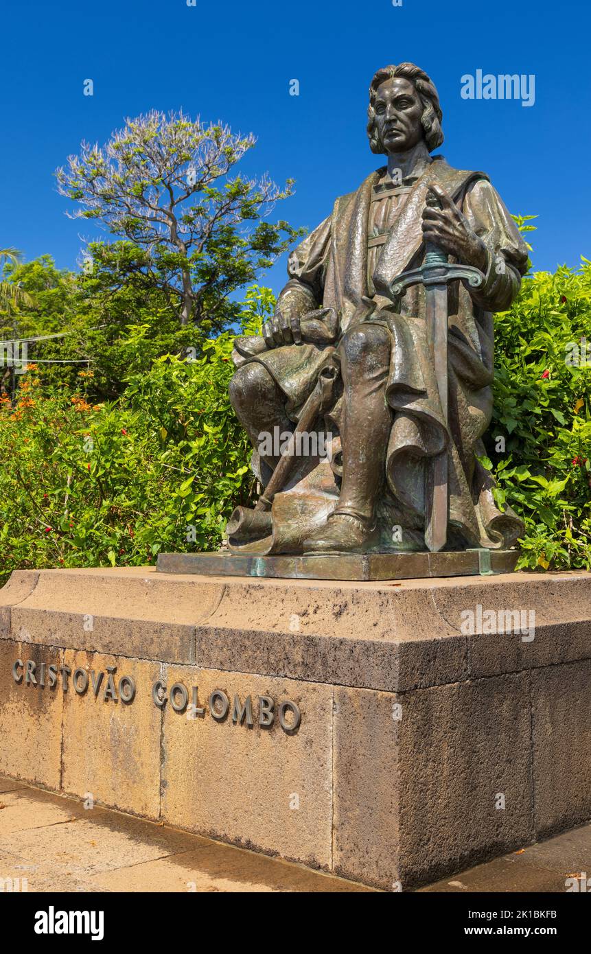 Statue von Christoph Kolumbus im Santa Catarina Park, Funchal, Madeira, Portugal Stockfoto