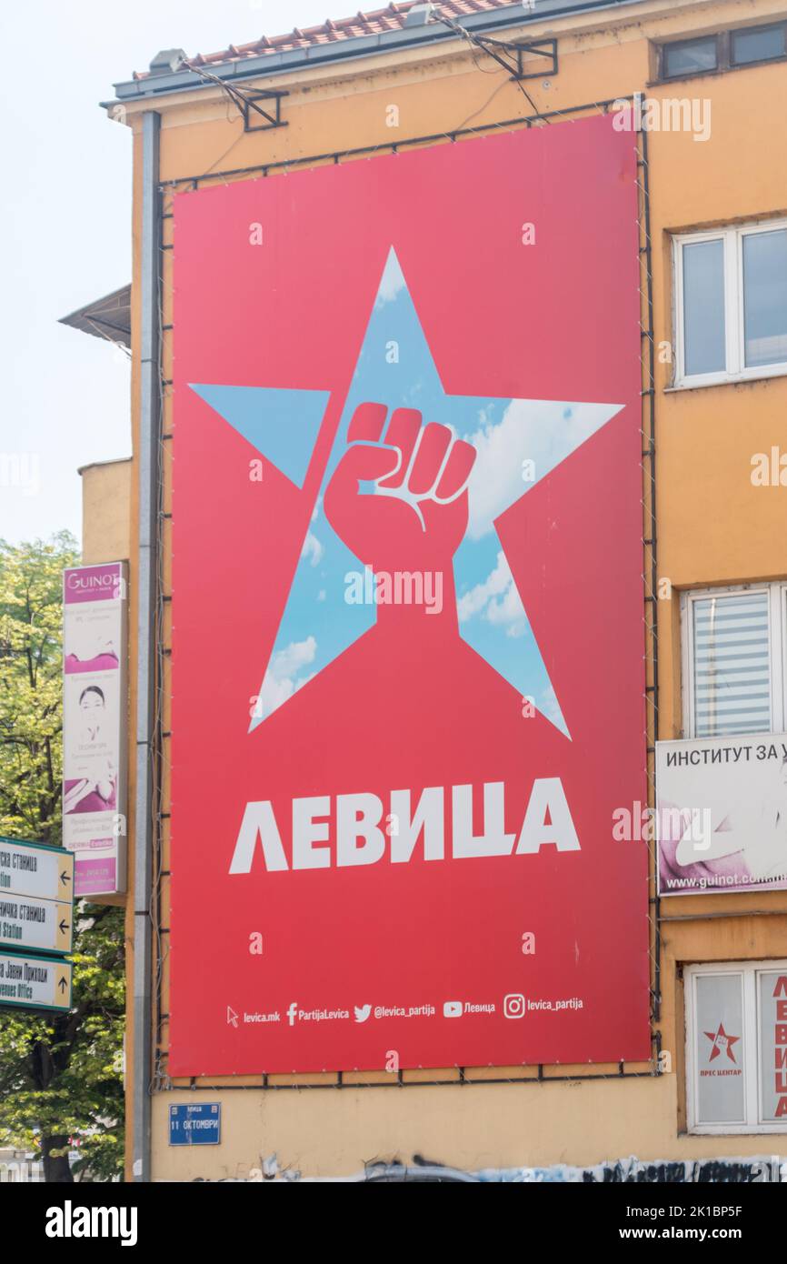 Skopje, Nordmakedonien - 5. Juni 2022: Logo der linken nordmakedonischen politischen Partei. Stockfoto