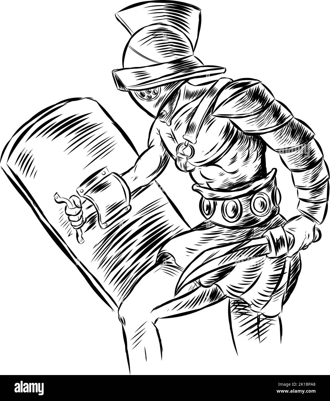 Römischer Gladiatorsoldat mit Schwert und Schild. Illustration Stock Vektor