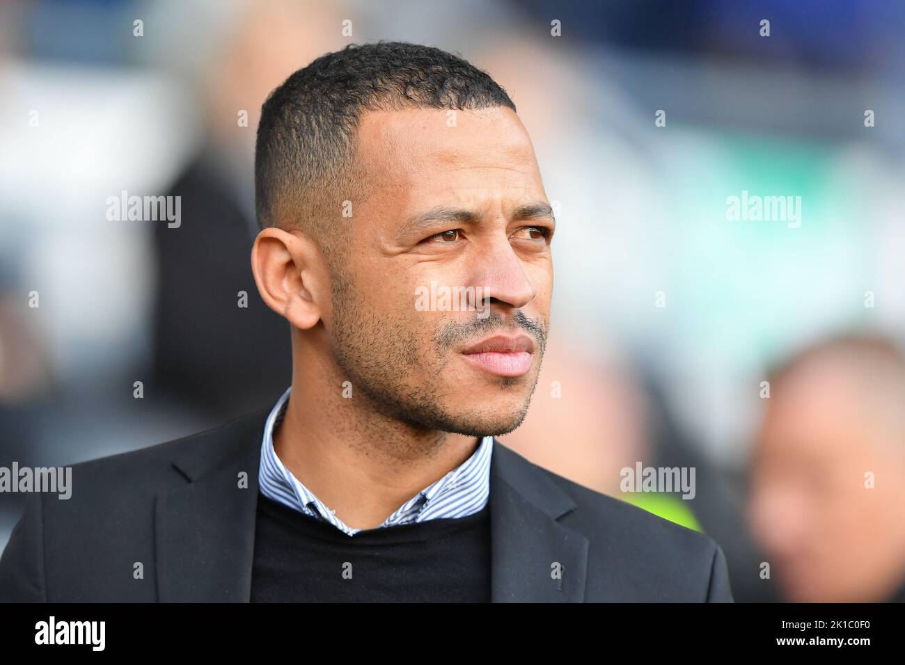 Liam Rosenior, Manager von Derby County während des Spiels der Sky Bet League 1 zwischen Derby County und Wycombe Wanderers am Samstag, 17.. September 2022 im Pride Park, Derby. Stockfoto