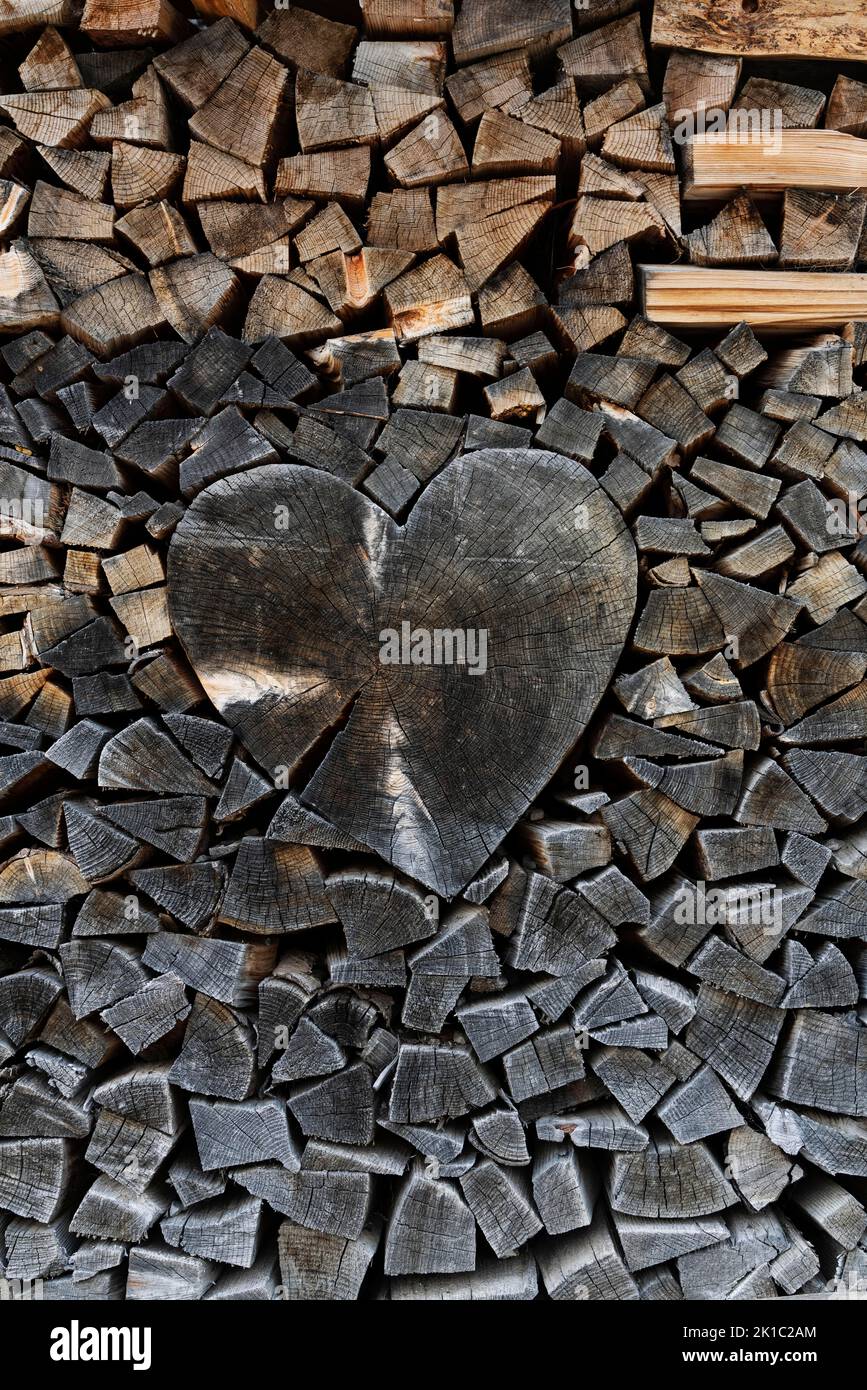 Holzstapel, Herz, Tannheimer Tal, Österreich Stockfoto