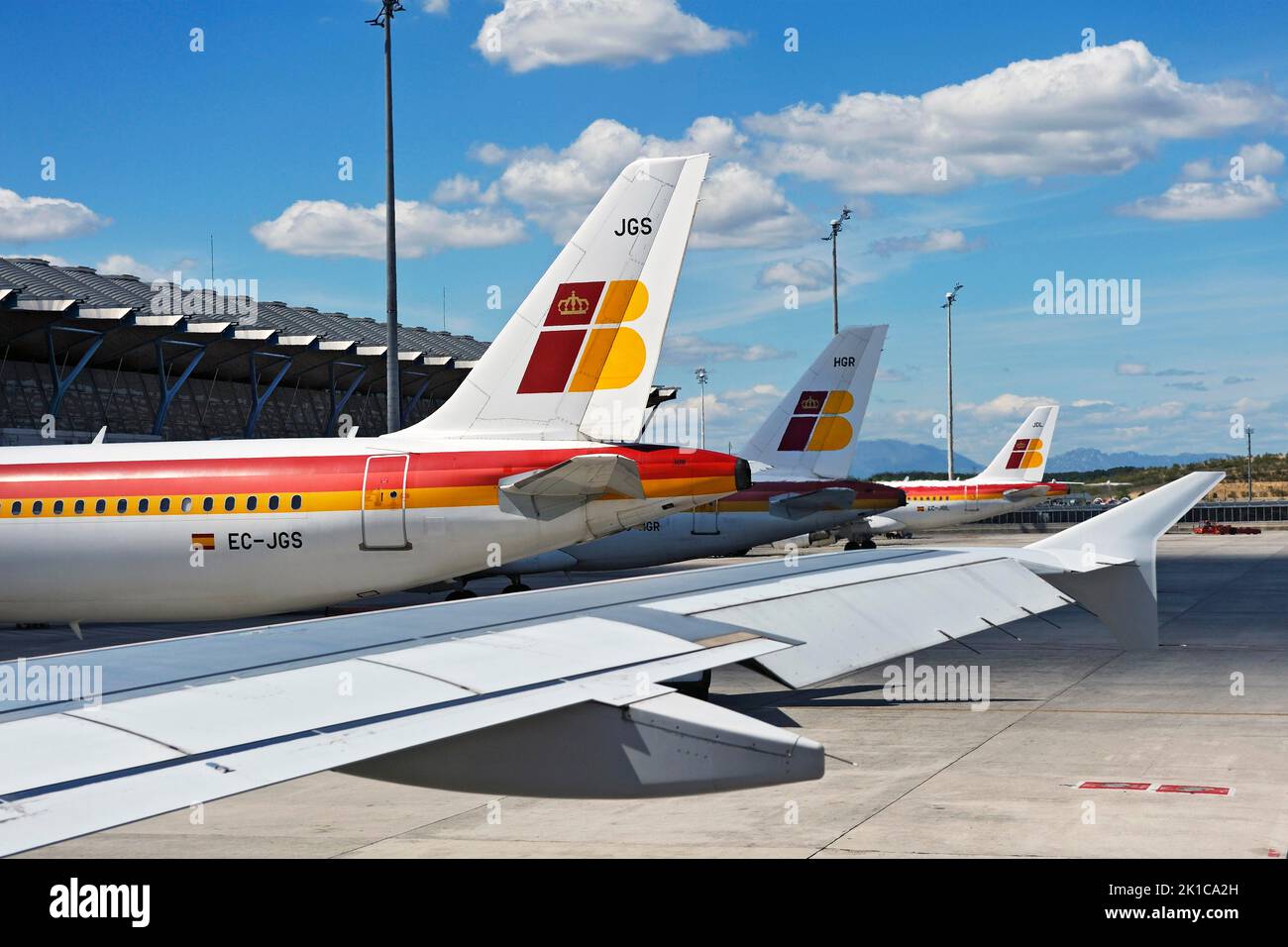 Drei Iberia-Jets, Flughafen Madrid-Barajas, Madrid, Spanien Stockfoto