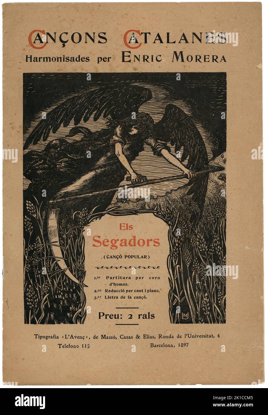 Partitura Musical del himno catalán Els Segadors. Barcelona, año 1897. Stockfoto