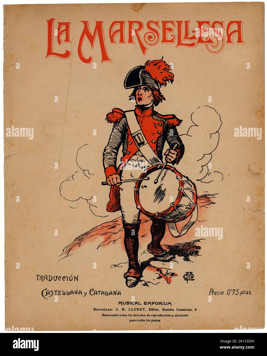 Partitura Musical del himno republicano francés La Marsellesia. Año 1910. Stockfoto