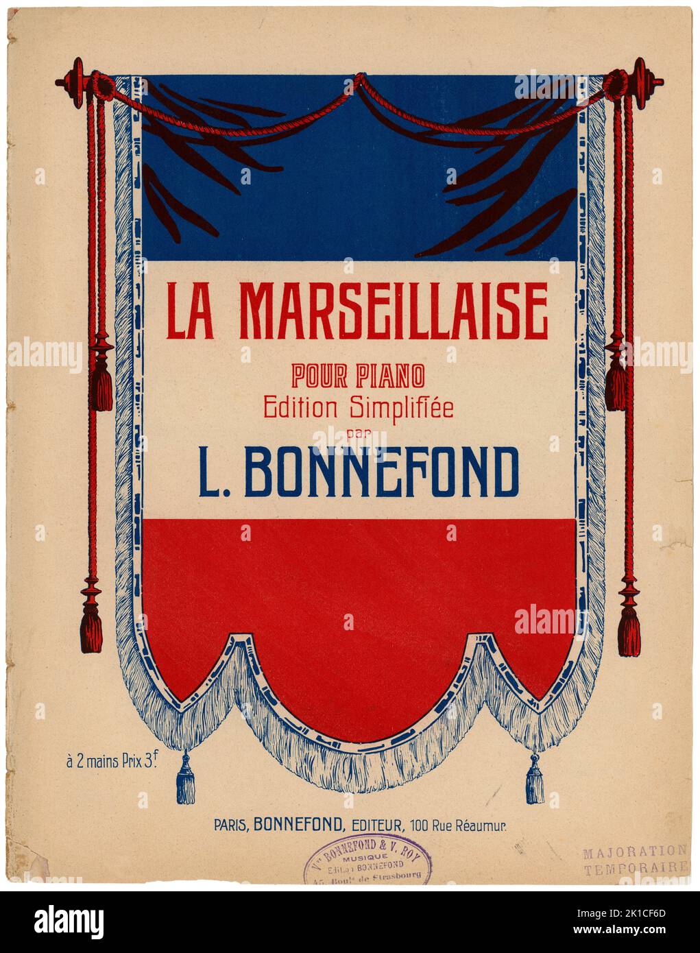 Partitura Musical del himno republicano francés La Marsellesia, de Rouget de L'Isle. Año 1910. Stockfoto