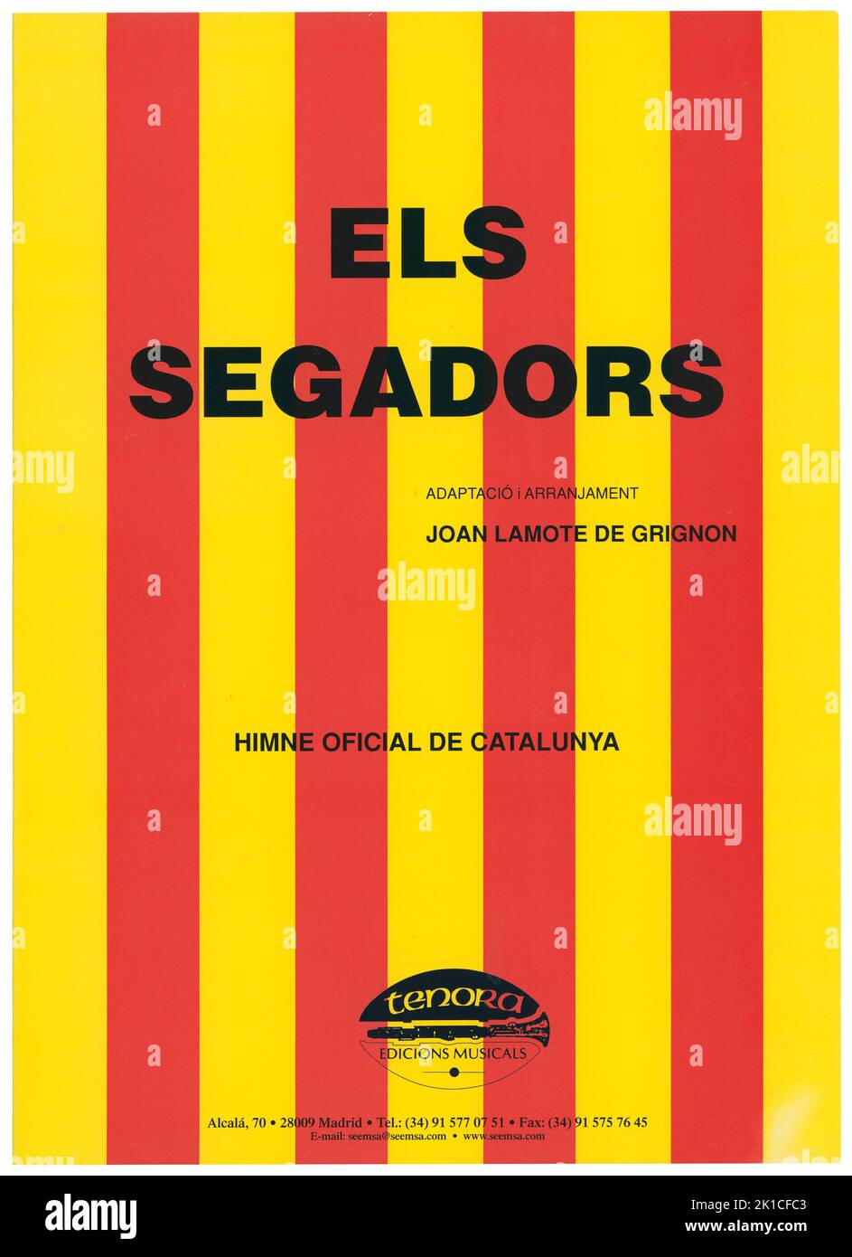 Partitura Musical del himno catalán Els Segadors. Madrid, año 1993. Stockfoto