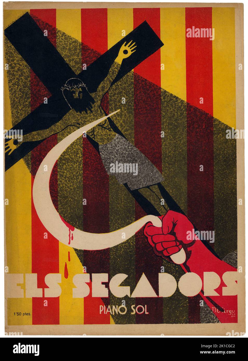 Partitura Musical del himno catalán Els Segadors. Barcelona, año 1932. Stockfoto