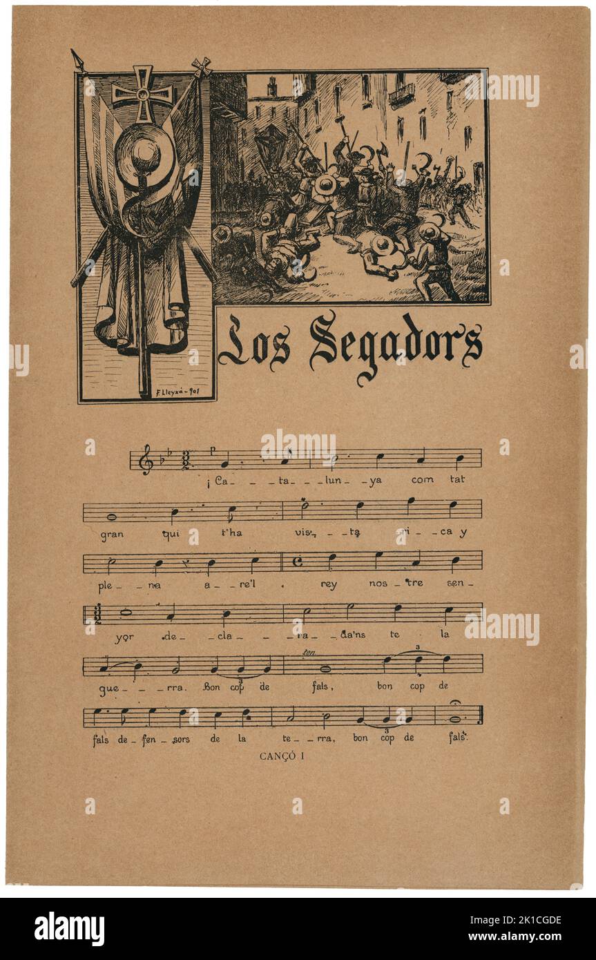 Partitura Musical del himno catalán Los Segadors. Año 1901. Stockfoto