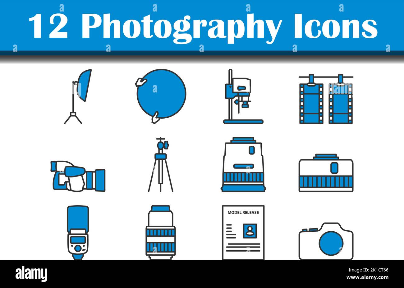 Fotografie-Icon-Set. Editierbare Fett Formatigte Kontur Mit Farbfüllungsdesign. Vektorgrafik. Stock Vektor