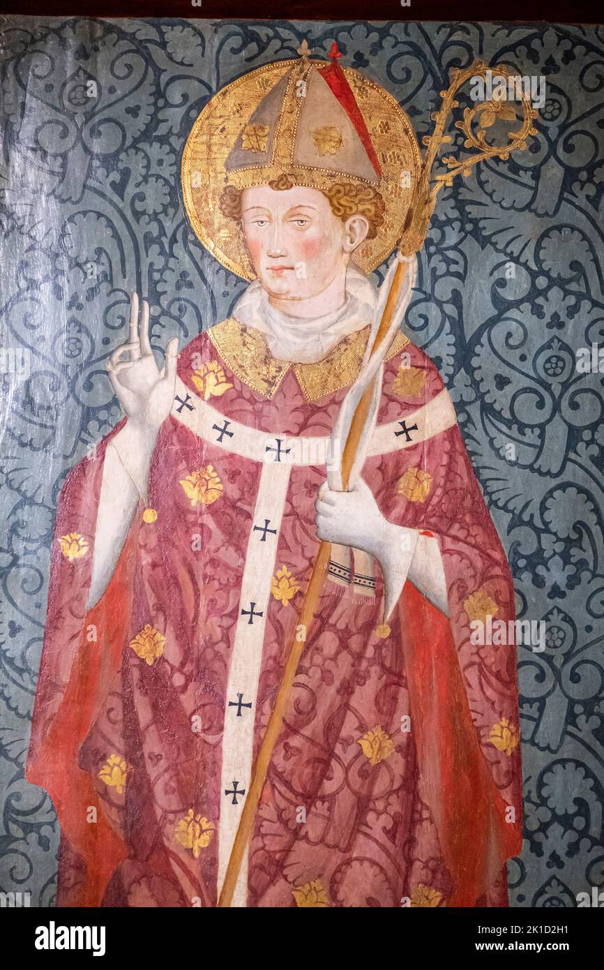 St. Nicolau als Bischof gekleidet, Gabriel Moger, 1407-1410, Tempera auf Holz, Kirche Roser Vell, Mallorca, Spanien. Stockfoto