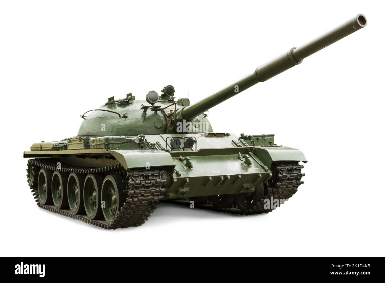 Sowjetischer mittlerer panzer T-62, Kampfgewicht 37 Tonnen, Einsatzjahr 1961. Isoliert auf Weiß Stockfoto
