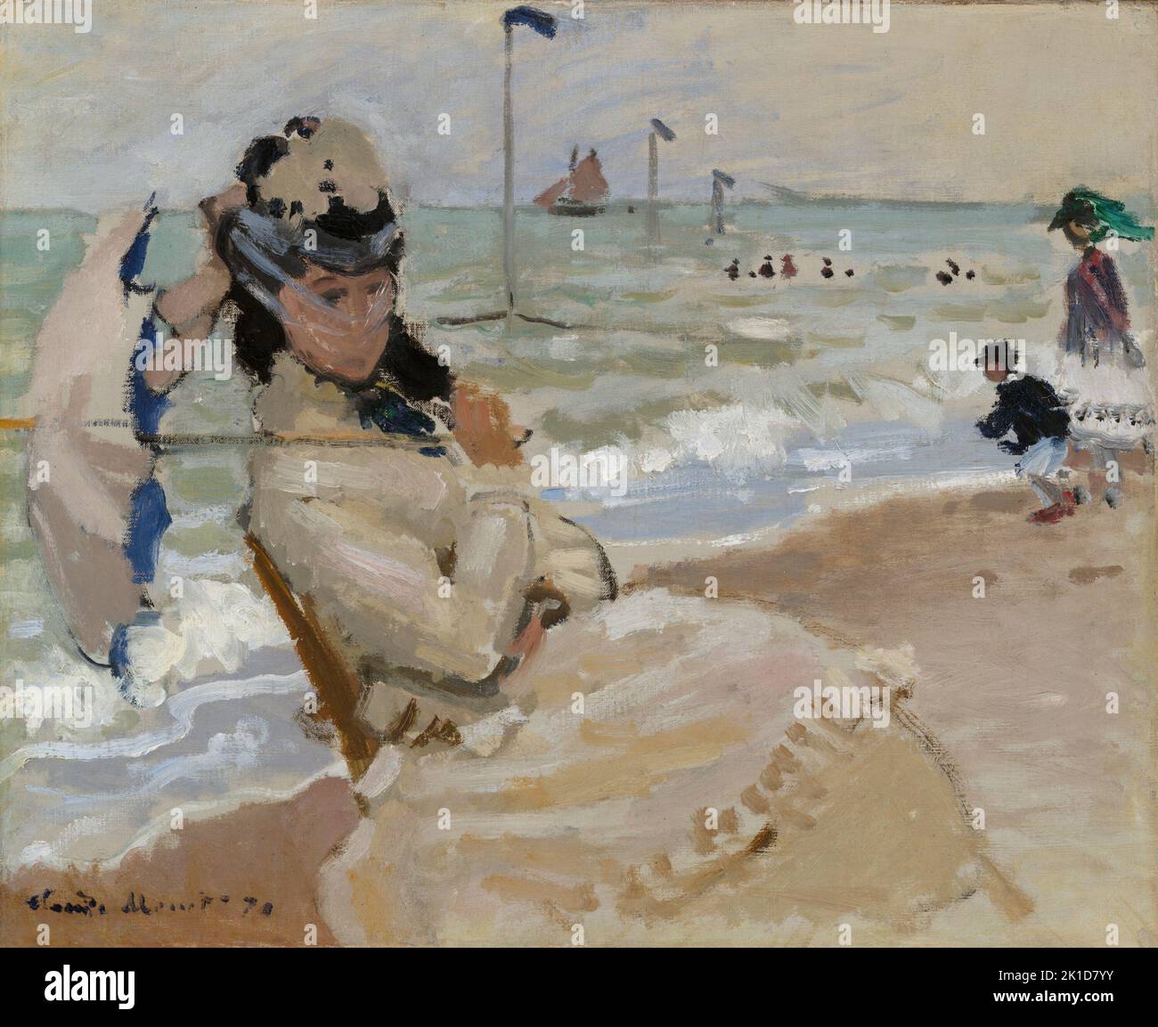 Camille am Strand in Trouville. Claude Monet. 1870. Stockfoto