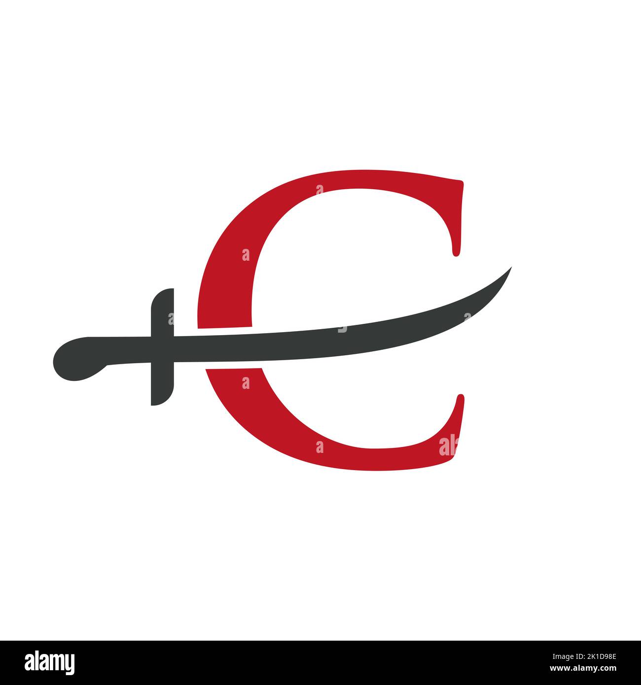 Vektorvorlage für das Logo „Buchstabe C“. Symbol „Schwerter“ für Schutz und Privatsphäre Stock Vektor